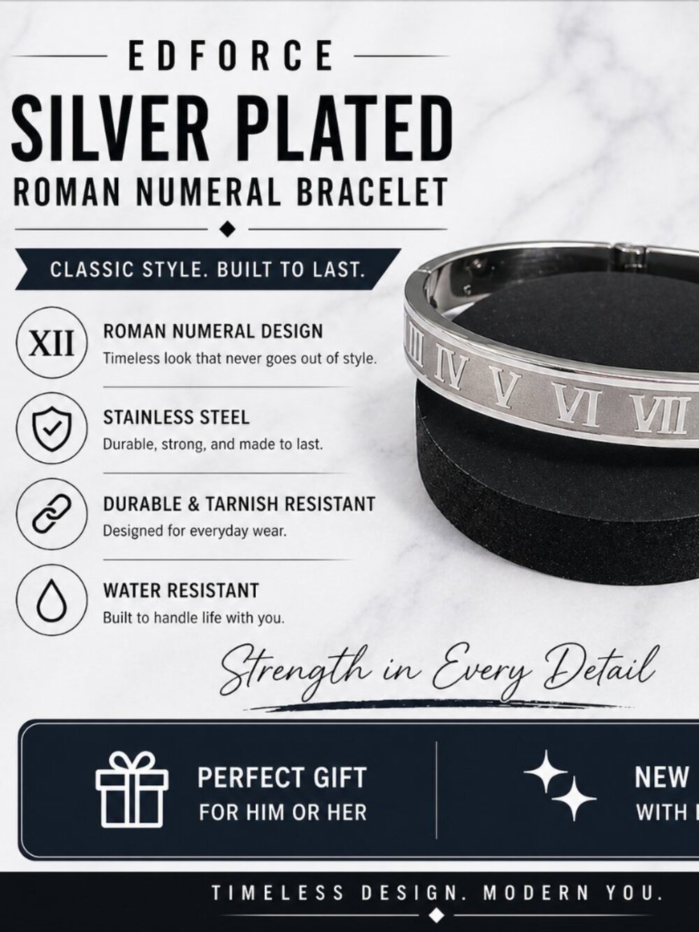 NWOT Silver Roman Numeral Bracelet – Silver Roman Numeral UNISEX Stainless Steel